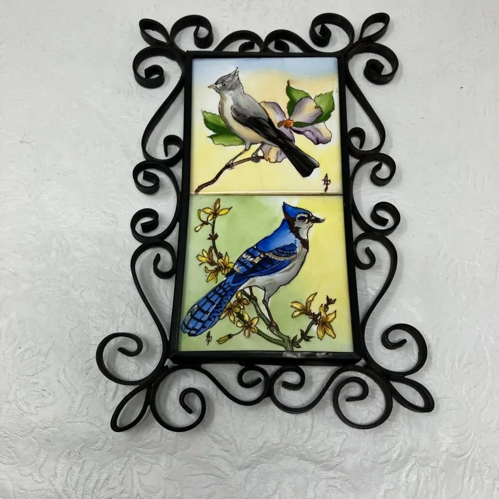 Vintage 1962 Cast Iron Trivet Seattle World Fair Bird Tiles Spain Signed